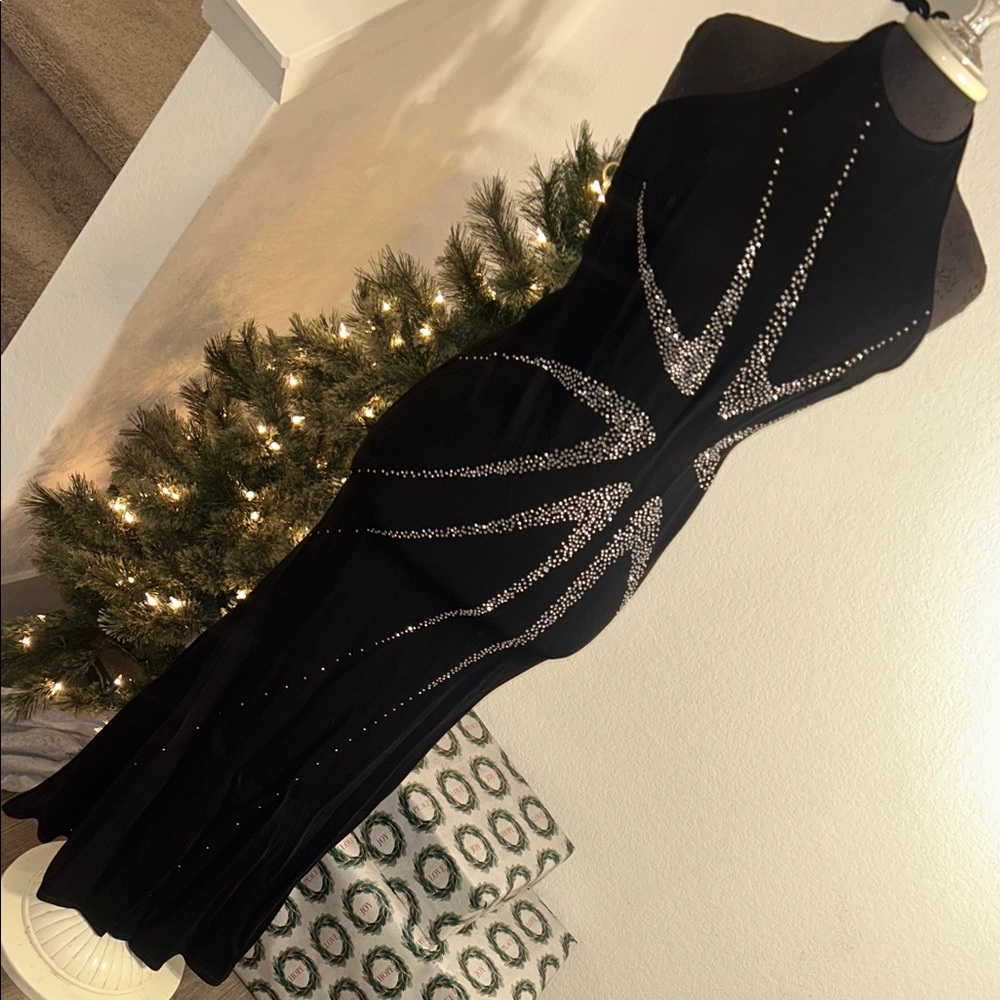 Lillie Rubin Black Halter Dress with Rhinestone Detailing